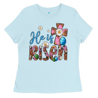 Baby Blue he is risen cross Ladies Tee - Artiststas