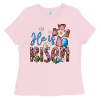 Bubblegum Pink he is risen cross Ladies Tee - Artiststas
