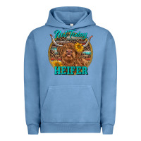 Pigment Pebble Blue Highland Heifer Western Urban Hoodie - RanaPortraitStore