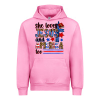 Fuchsia Pink she loves jesus and america too Urban Hoodie - Zillion Design Studio