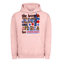 Pigment Salmon she loves jesus and america too Urban Hoodie - Zillion Design Studio