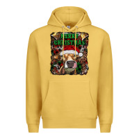 Antique Gold merry christmas heifer with cowbells Premium Hoodie - RanaPortraitStore