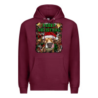 Burgundy merry christmas heifer with cowbells Premium Hoodie - RanaPortraitStore