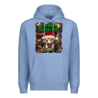Colony Blue merry christmas heifer with cowbells Premium Hoodie - RanaPortraitStore