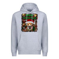 Heather Grey merry christmas heifer with cowbells Premium Hoodie - RanaPortraitStore