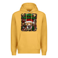 Mustard merry christmas heifer with cowbells Premium Hoodie - RanaPortraitStore