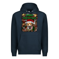 Navy merry christmas heifer with cowbells Premium Hoodie - RanaPortraitStore