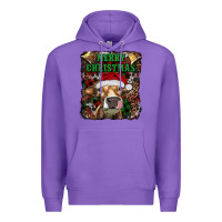 Purple merry christmas heifer with cowbells Premium Hoodie - RanaPortraitStore