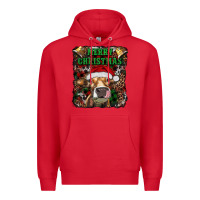 Red merry christmas heifer with cowbells Premium Hoodie - RanaPortraitStore