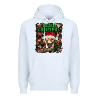 White merry christmas heifer with cowbells Premium Hoodie - RanaPortraitStore
