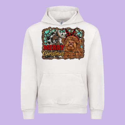 Merry Christmas Highland Cow Urban Hoodie Designed By Ranaportraitstore