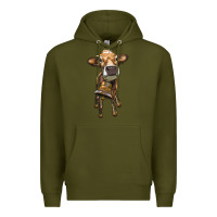 Army Green heifer cow with cow bell Premium Hoodie - RanaPortraitStore