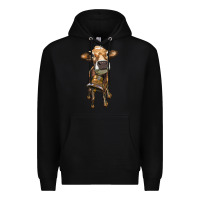Black heifer cow with cow bell Premium Hoodie - RanaPortraitStore