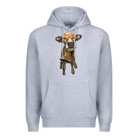 Heather Grey heifer cow with cow bell Premium Hoodie - RanaPortraitStore