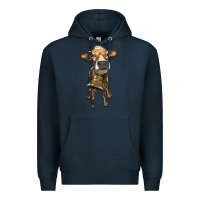 Navy heifer cow with cow bell Premium Hoodie - RanaPortraitStore