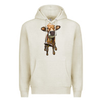 Oatmeal Heather heifer cow with cow bell Premium Hoodie - RanaPortraitStore