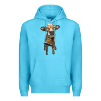 Ocean Blue heifer cow with cow bell Premium Hoodie - RanaPortraitStore