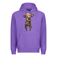 Purple heifer cow with cow bell Premium Hoodie - RanaPortraitStore