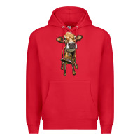 Red heifer cow with cow bell Premium Hoodie - RanaPortraitStore