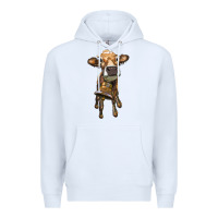 White heifer cow with cow bell Premium Hoodie - RanaPortraitStore