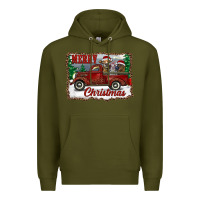 Army Green christmas truck with cows Premium Hoodie - RanaPortraitStore