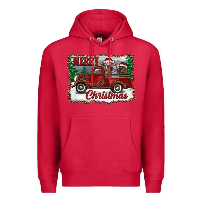 Christmas Truck With Cows Premium Hoodie by RanaPortraitStore | Teevron
