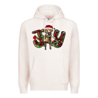 Pale Pink christmas joy with heifer Premium Hoodie - RanaPortraitStore