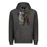Charcoal Heather two heifer cows Premium Hoodie - RanaPortraitStore