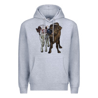 Heather Grey two heifer cows Premium Hoodie - RanaPortraitStore