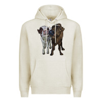 Oatmeal Heather two heifer cows Premium Hoodie - RanaPortraitStore