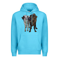 Ocean Blue two heifer cows Premium Hoodie - RanaPortraitStore