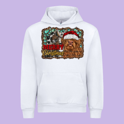 Merry Christmas Highland Cow Urban Hoodie Designed By Ranaportraitstore