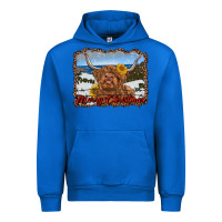 Cobalt merry christmas highland cow with farm Urban Hoodie - RanaPortraitStore