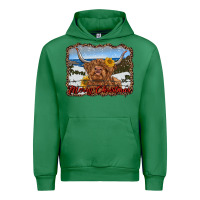 Emerald merry christmas highland cow with farm Urban Hoodie - RanaPortraitStore