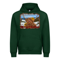 Forest Green merry christmas highland cow with farm Urban Hoodie - RanaPortraitStore