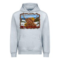 Heather Grey merry christmas highland cow with farm Urban Hoodie - RanaPortraitStore