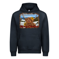Navy merry christmas highland cow with farm Urban Hoodie - RanaPortraitStore