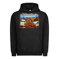 Pigment Black merry christmas highland cow with farm Urban Hoodie - RanaPortraitStore