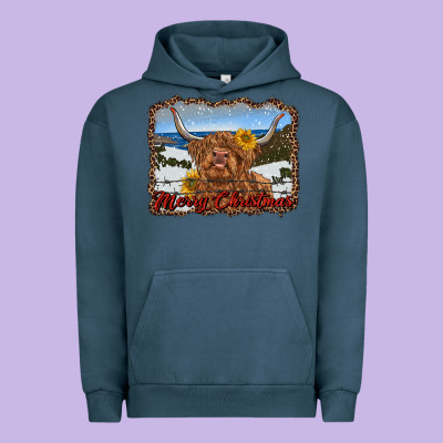 Merry Christmas Highland Cow With Farm Urban Hoodie Designed By Ranaportraitstore