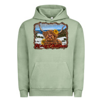 Pigment Oil Green merry christmas highland cow with farm Urban Hoodie - RanaPortraitStore