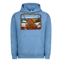 Pigment Pebble Blue merry christmas highland cow with farm Urban Hoodie - RanaPortraitStore