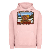 Pigment Salmon merry christmas highland cow with farm Urban Hoodie - RanaPortraitStore