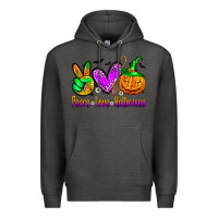 Charcoal Heather peace love halloween Premium Hoodie - Zillion Design Studio