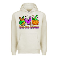 Oatmeal Heather peace love halloween Premium Hoodie - Zillion Design Studio
