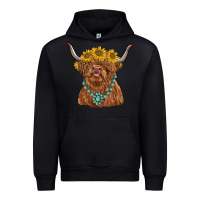 Black highland cow with sunflower and gemstone Urban Hoodie - RanaPortraitStore