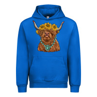 Cobalt highland cow with sunflower and gemstone Urban Hoodie - RanaPortraitStore