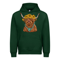Forest Green highland cow with sunflower and gemstone Urban Hoodie - RanaPortraitStore