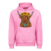 Fuchsia Pink highland cow with sunflower and gemstone Urban Hoodie - RanaPortraitStore
