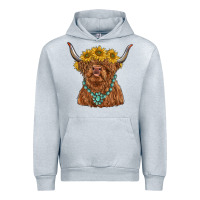 Heather Grey highland cow with sunflower and gemstone Urban Hoodie - RanaPortraitStore