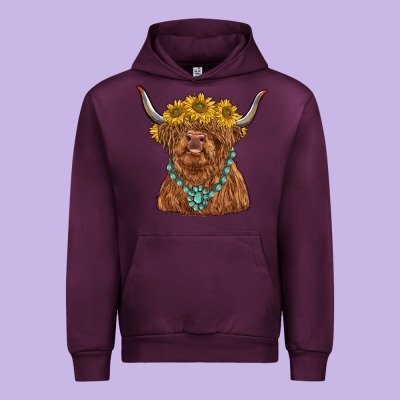 Highland Cow With Sunflower And Gemstone Urban Hoodie Designed By Ranaportraitstore